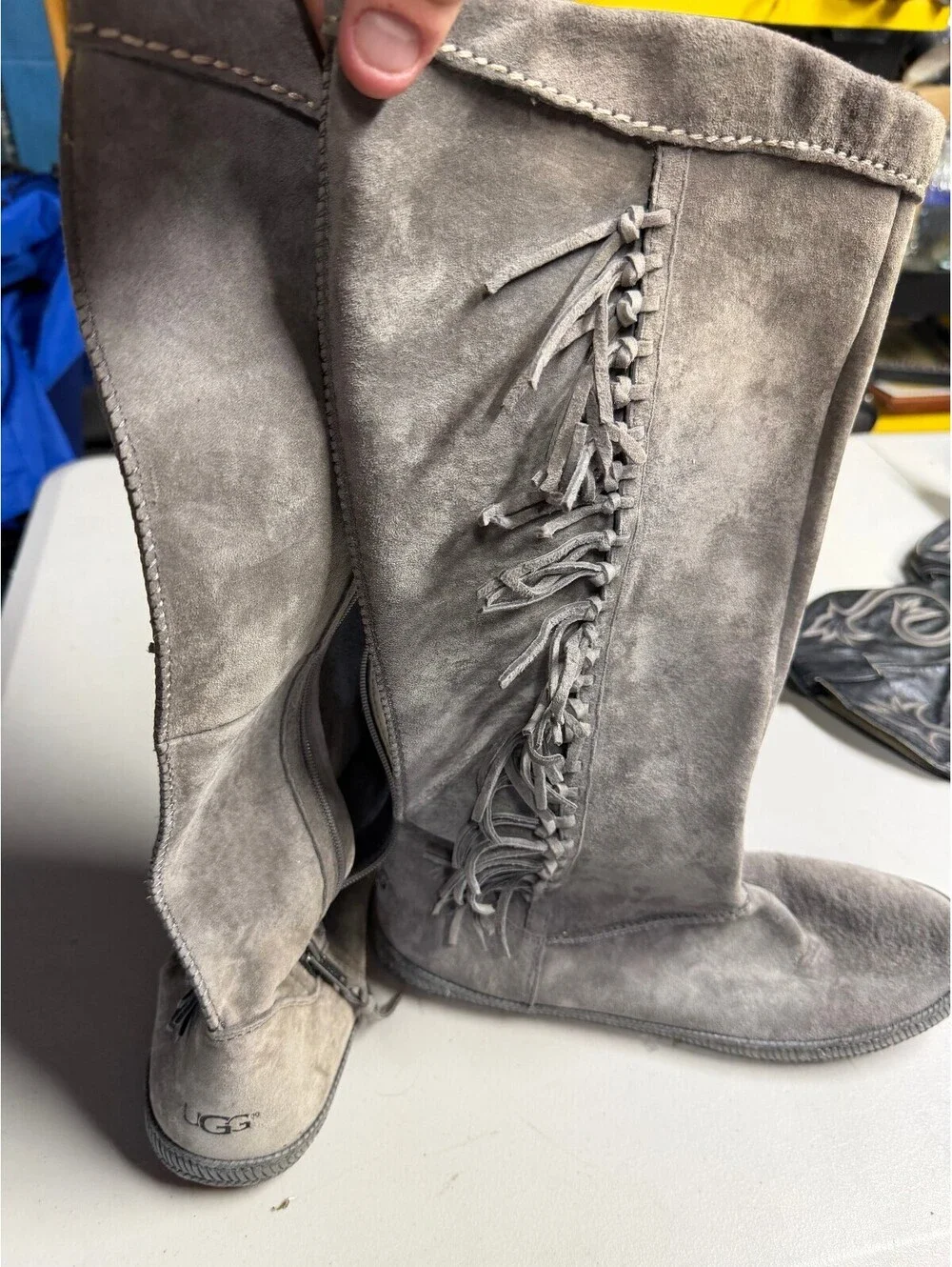 ugg tall suede mammoth moccasin boots grey zip
